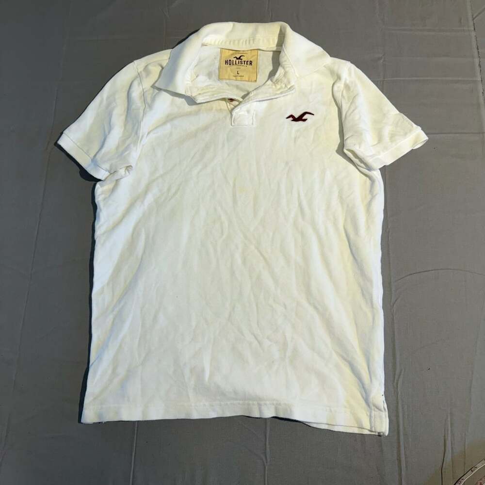 Hollister Polo Shirt Size L White Short Sleeve Seagull Logo